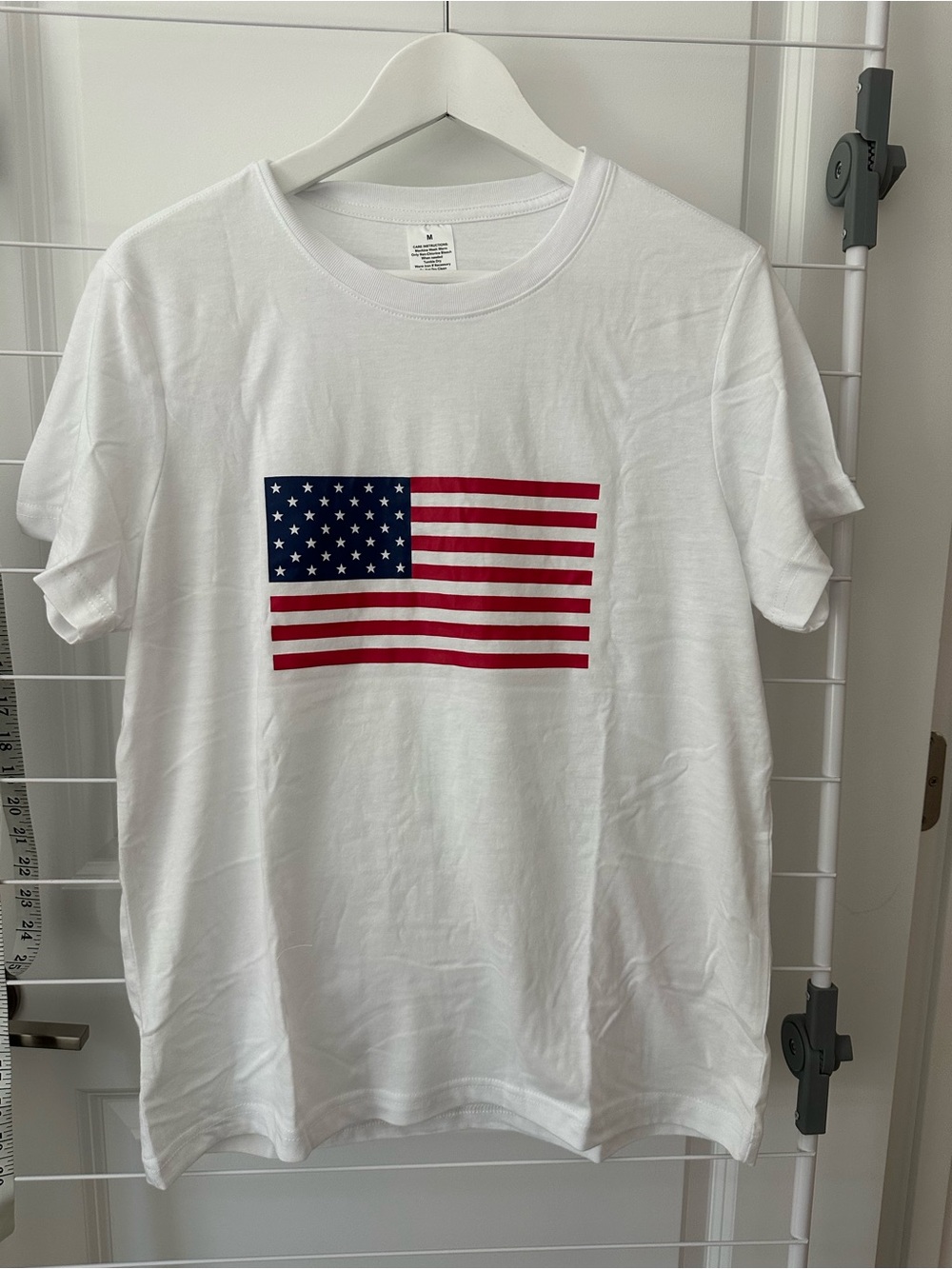 White Short‑Sleeve Tee with American Flag Graphic